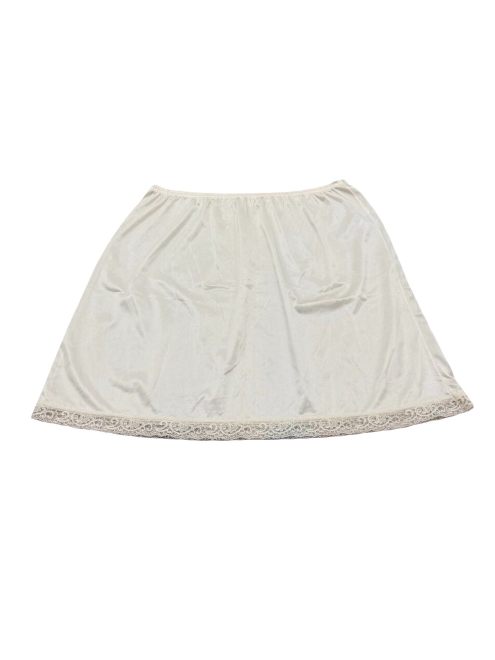 Vintage Vanity Fair White Nylon Slip Skirt Lace Trim USA 1980s